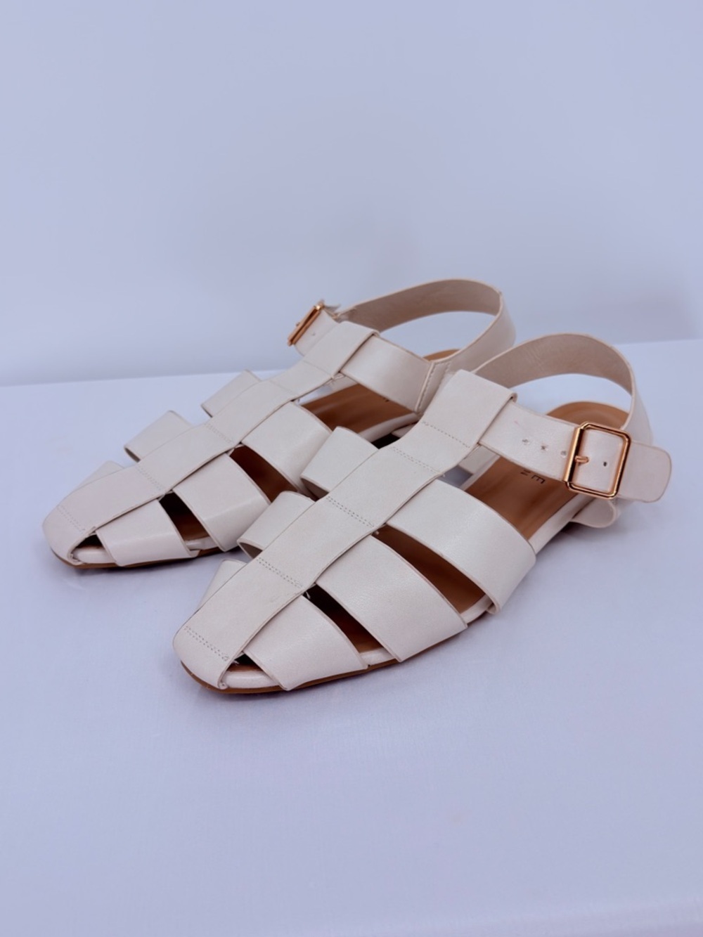 Journee Collection Woven Flat Sandals Size 11 Cream Strappy Buckle